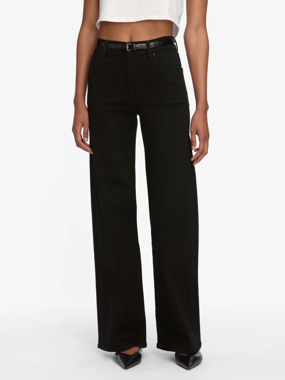 Frame Denim Black High-Rise Wide Leg Jeans